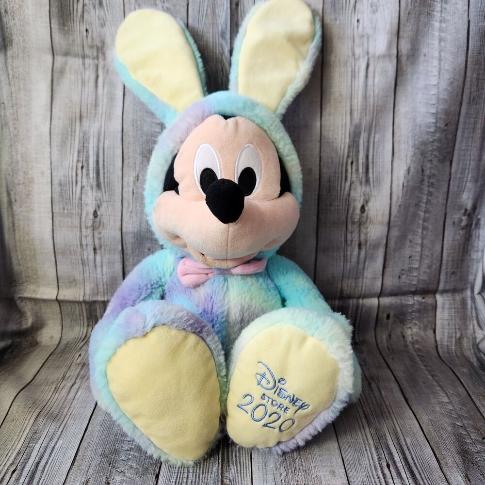 Disney Store Mickey Mouse Easter Bunny 2020 Plush Stuffed Animal 16" Blue Yellow